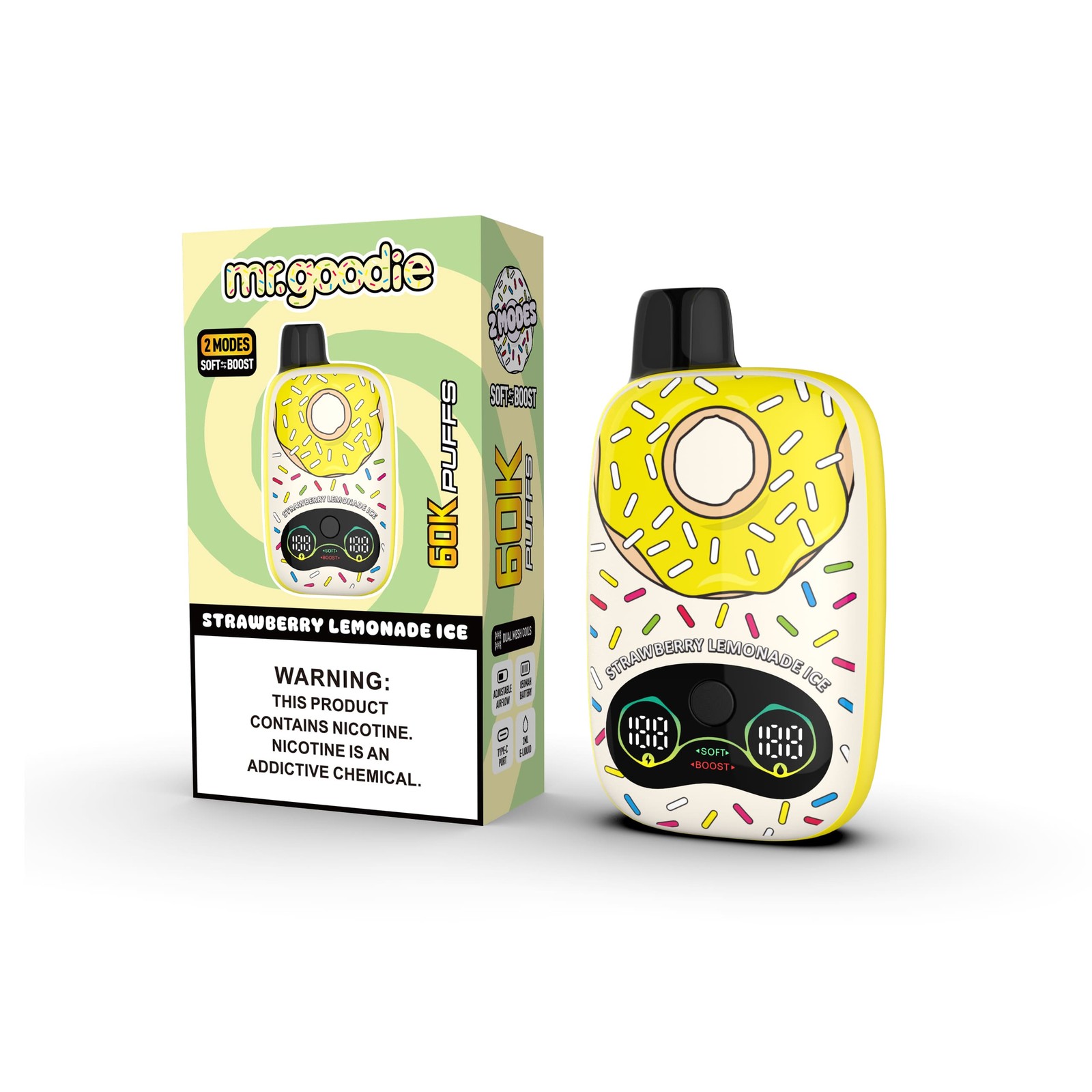 Mr.Goodie Donut 60000 60K Puffs Adjustable Airflow Dual Mesh Disposable Vape in Strawberry Lemonade Ice flavor