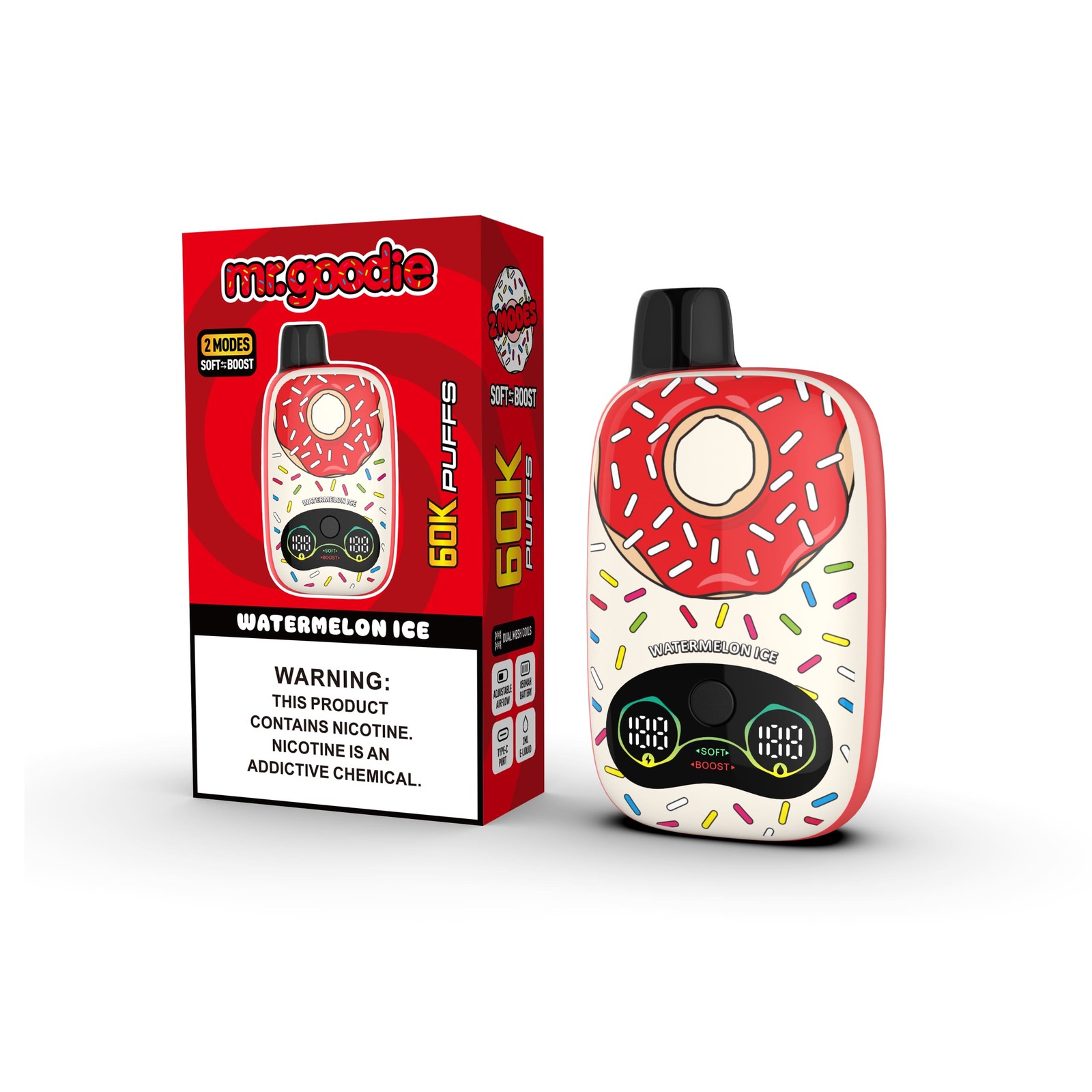 Mr.Goodie Donut 60000 60K Puffs Adjustable Airflow Dual Mesh Disposable Vape in Watermelon Ice flavor