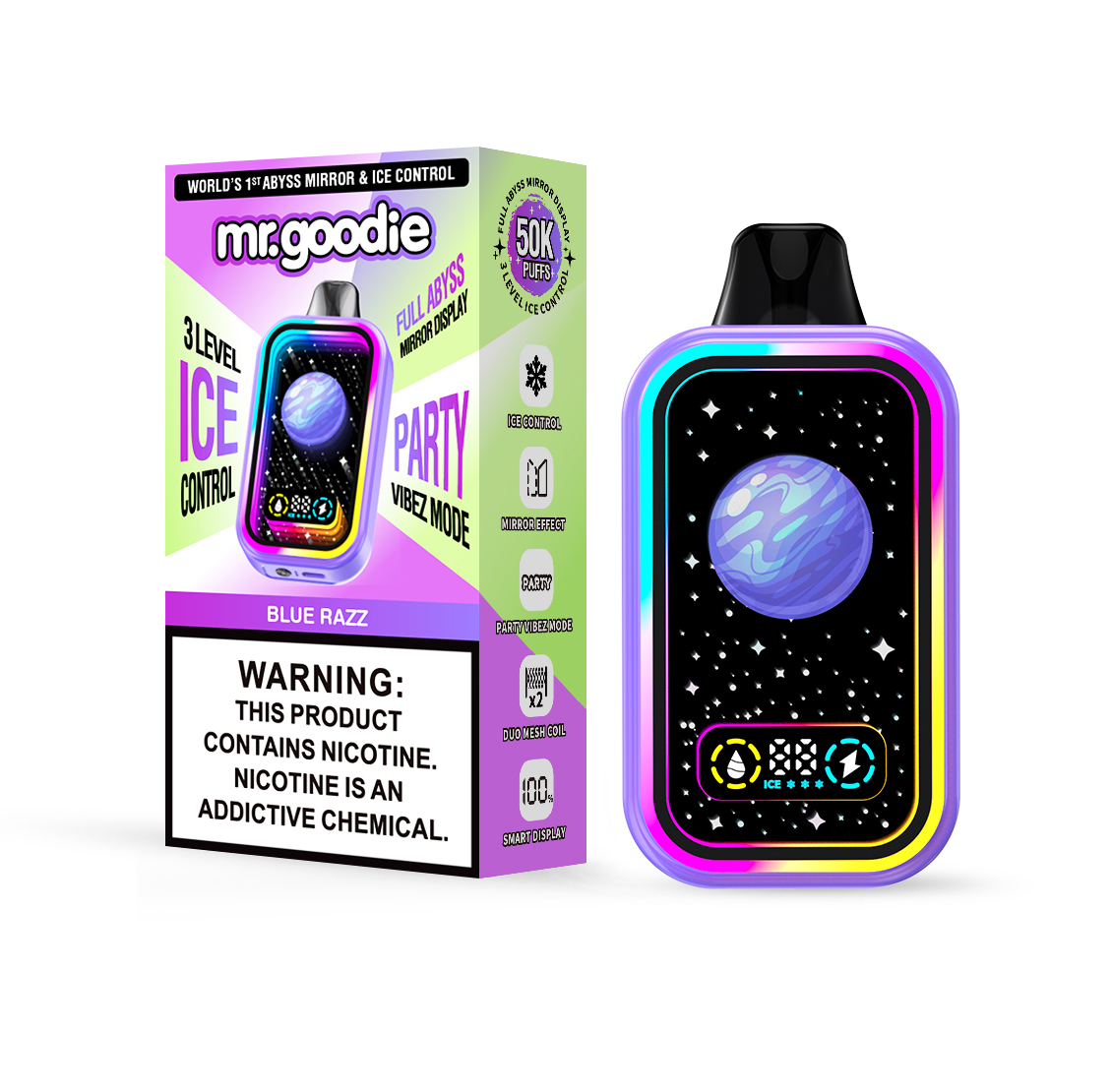 Mr.Goodie 50000 50K Puffs Adjustable Ice level LCD Display Disposable Vape in mr.goodie 50000 50k blue razz flavor