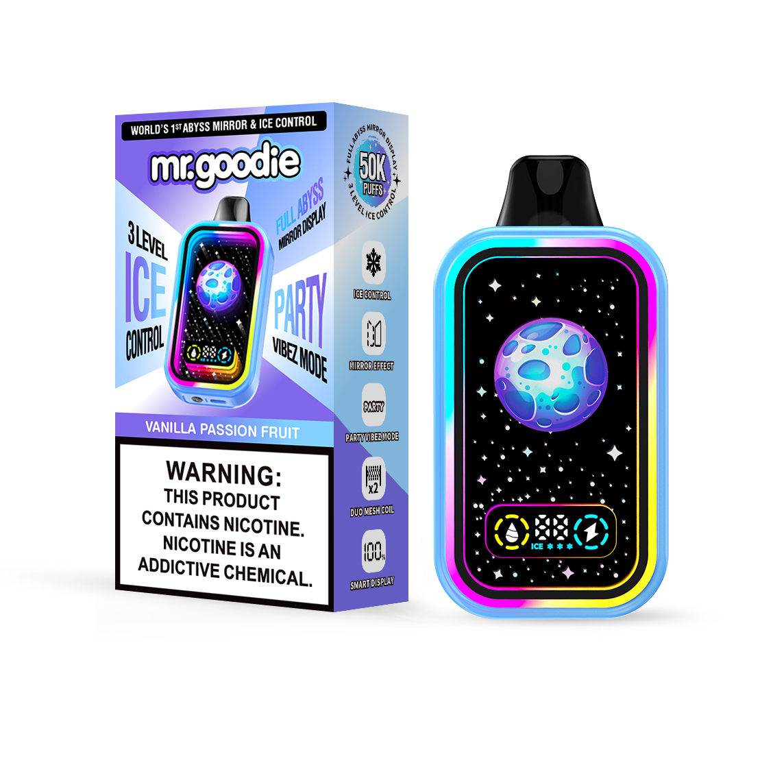 Mr.Goodie 50000 50K Puffs Adjustable Ice level LCD Display Disposable Vape in Vanilla Passion Fruit flavor