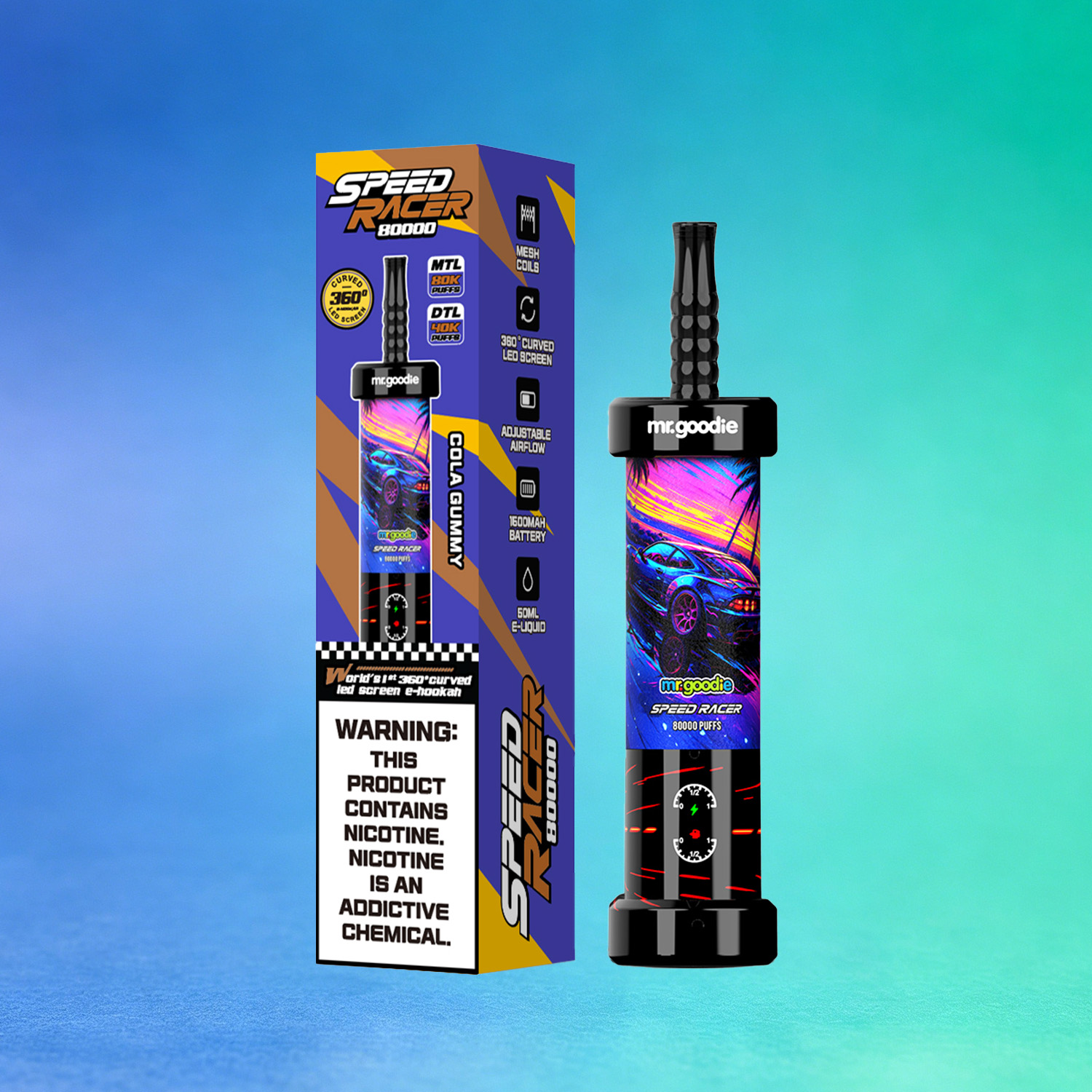 Mr. Goodie Speed Racer 80K 80000 Puffs Disposable Vape Dual Mode Rechargeable LED Display in Cola Gummy flavor