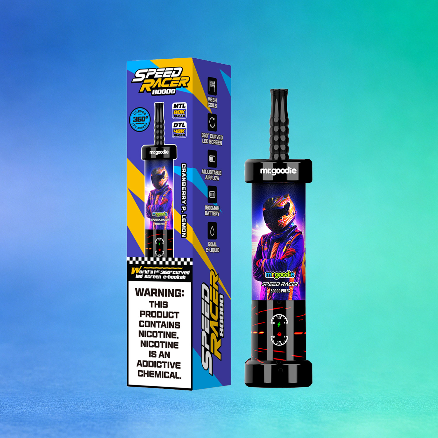 Mr. Goodie Speed Racer 80K 80000 Puffs Disposable Vape Dual Mode Rechargeable LED Display in Cranberry Pink Lemonade flavor