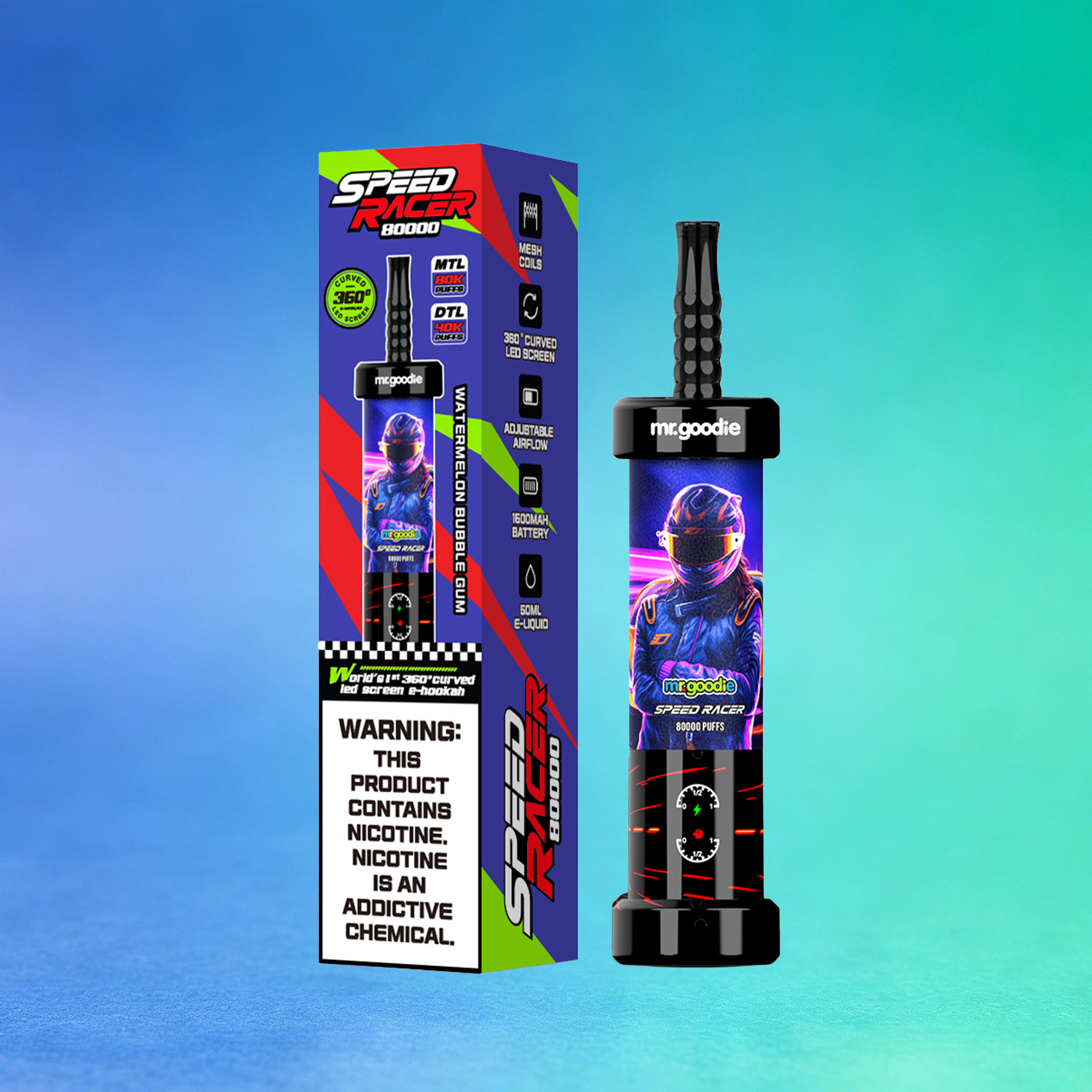 Mr. Goodie Speed Racer 80K 80000 Puffs Disposable Vape Dual Mode Rechargeable LED Display in Honeydew Melon Ice flavor