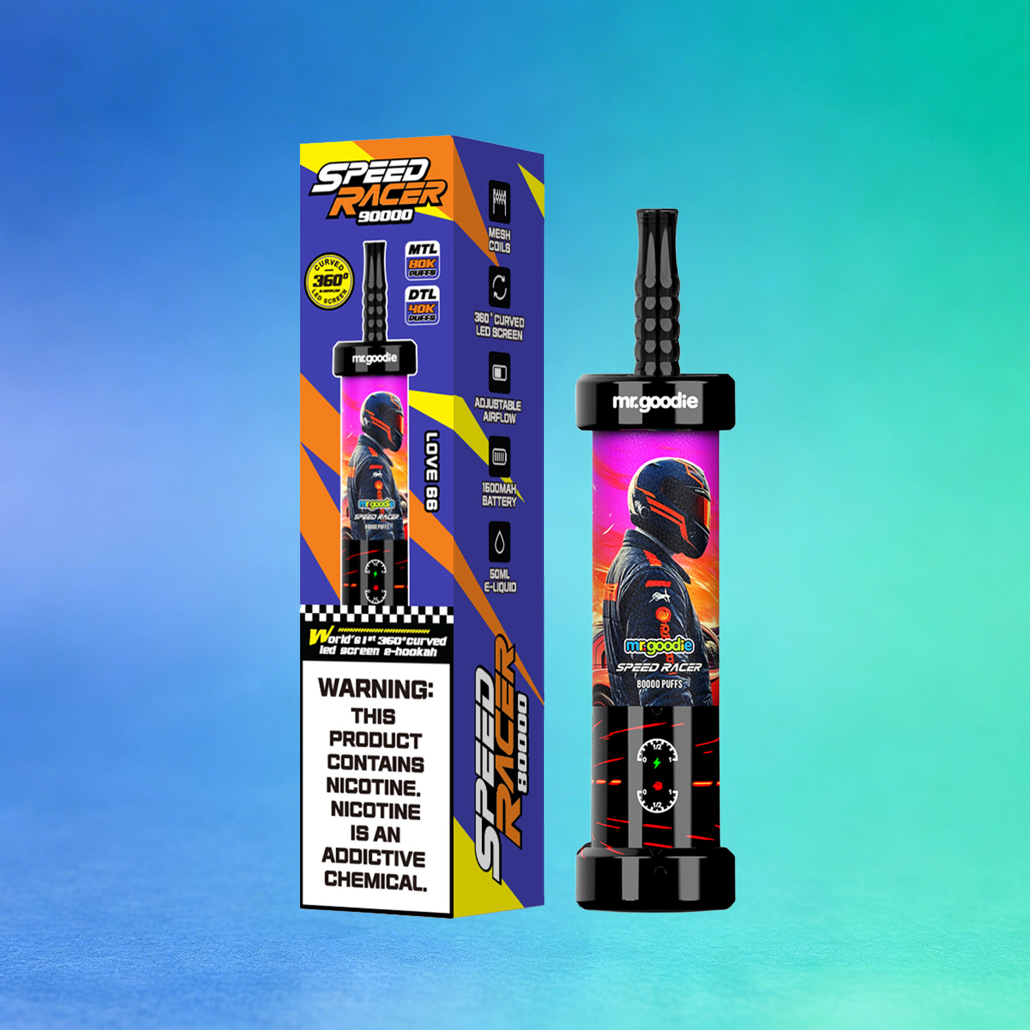Mr. Goodie Speed Racer 80K 80000 Puffs Disposable Vape Dual Mode Rechargeable LED Display in Love 66 flavor