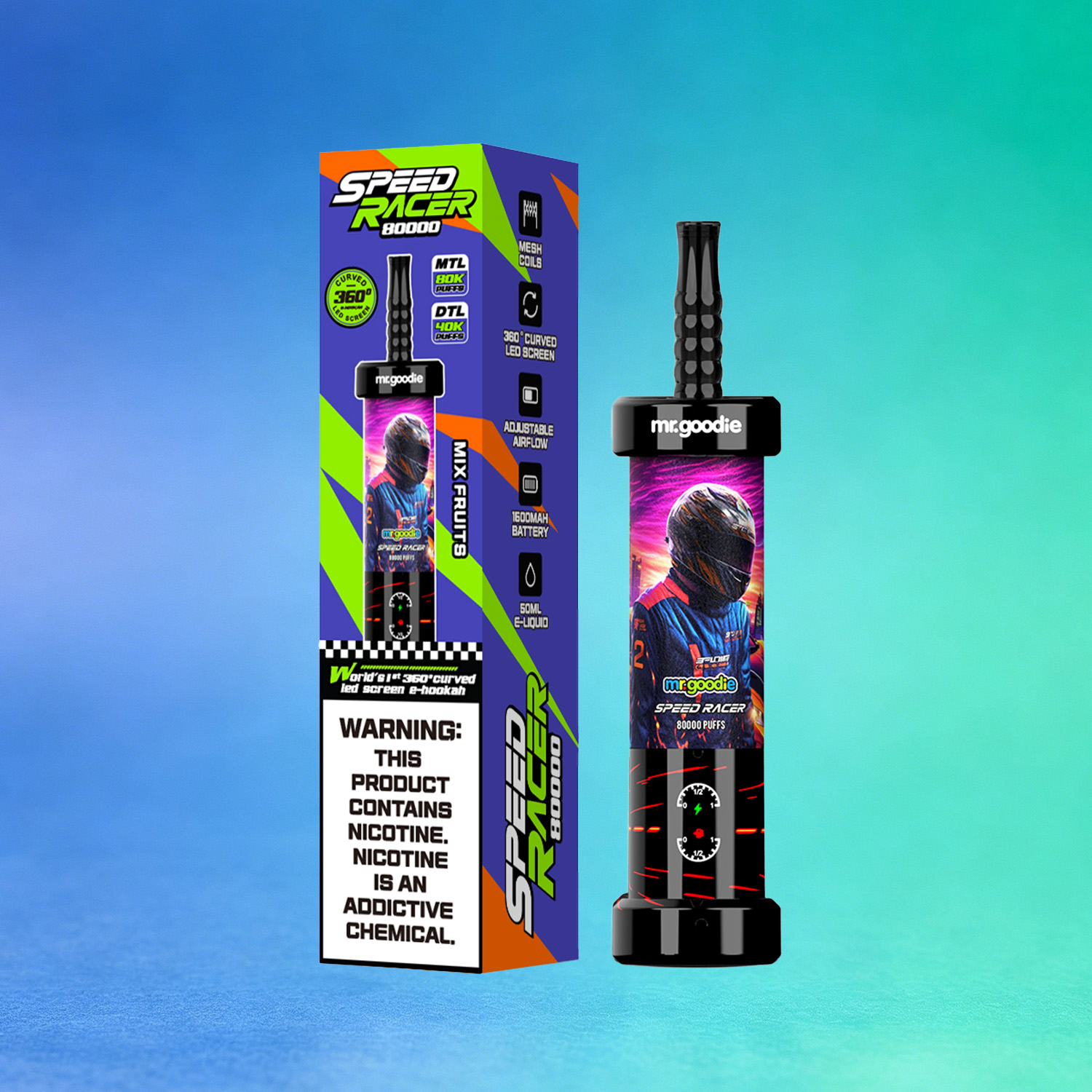 Mr. Goodie Speed Racer 80K 80000 Puffs Disposable Vape Dual Mode Rechargeable LED Display in Mix Fruits flavor
