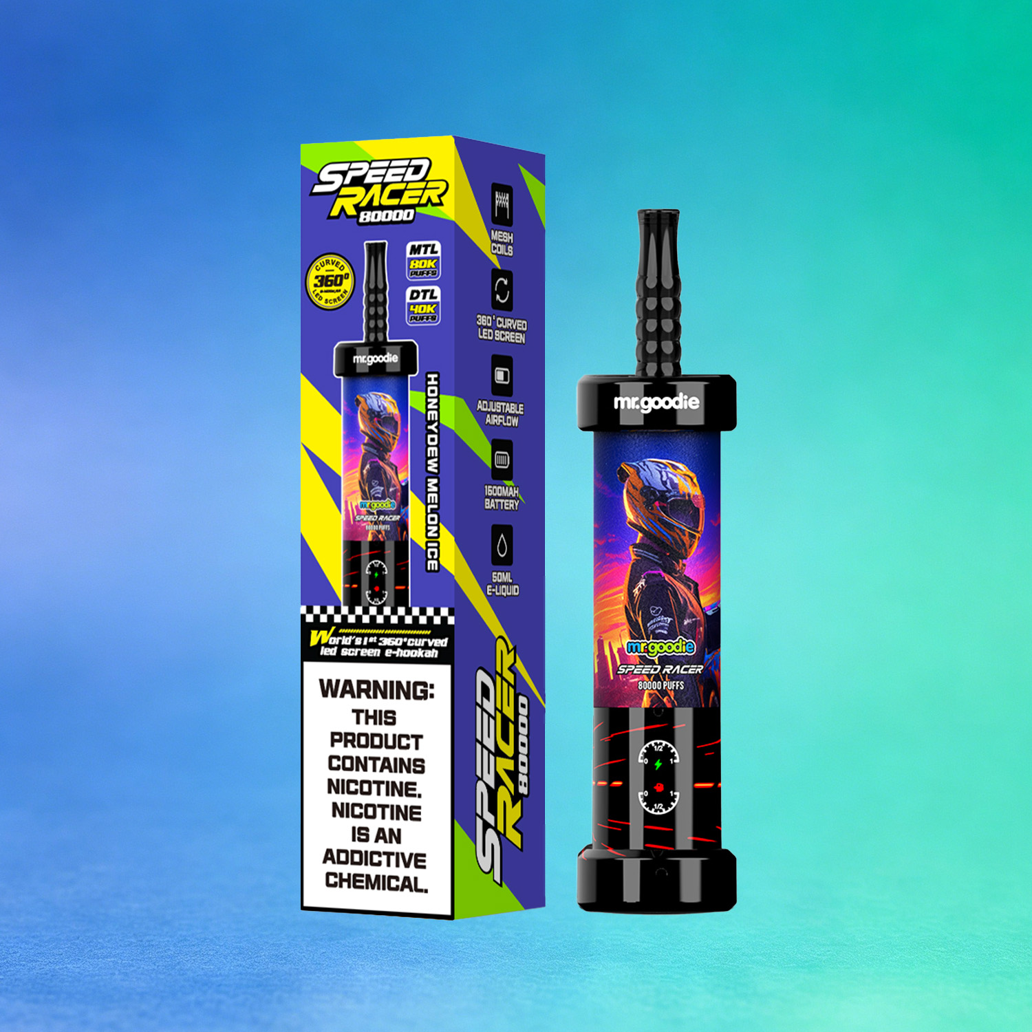 Mr. Goodie Speed Racer 80K 80000 Puffs Disposable Vape Dual Mode Rechargeable LED Display in mr. goodie speed racer 80k honeydew lemon ice flavor