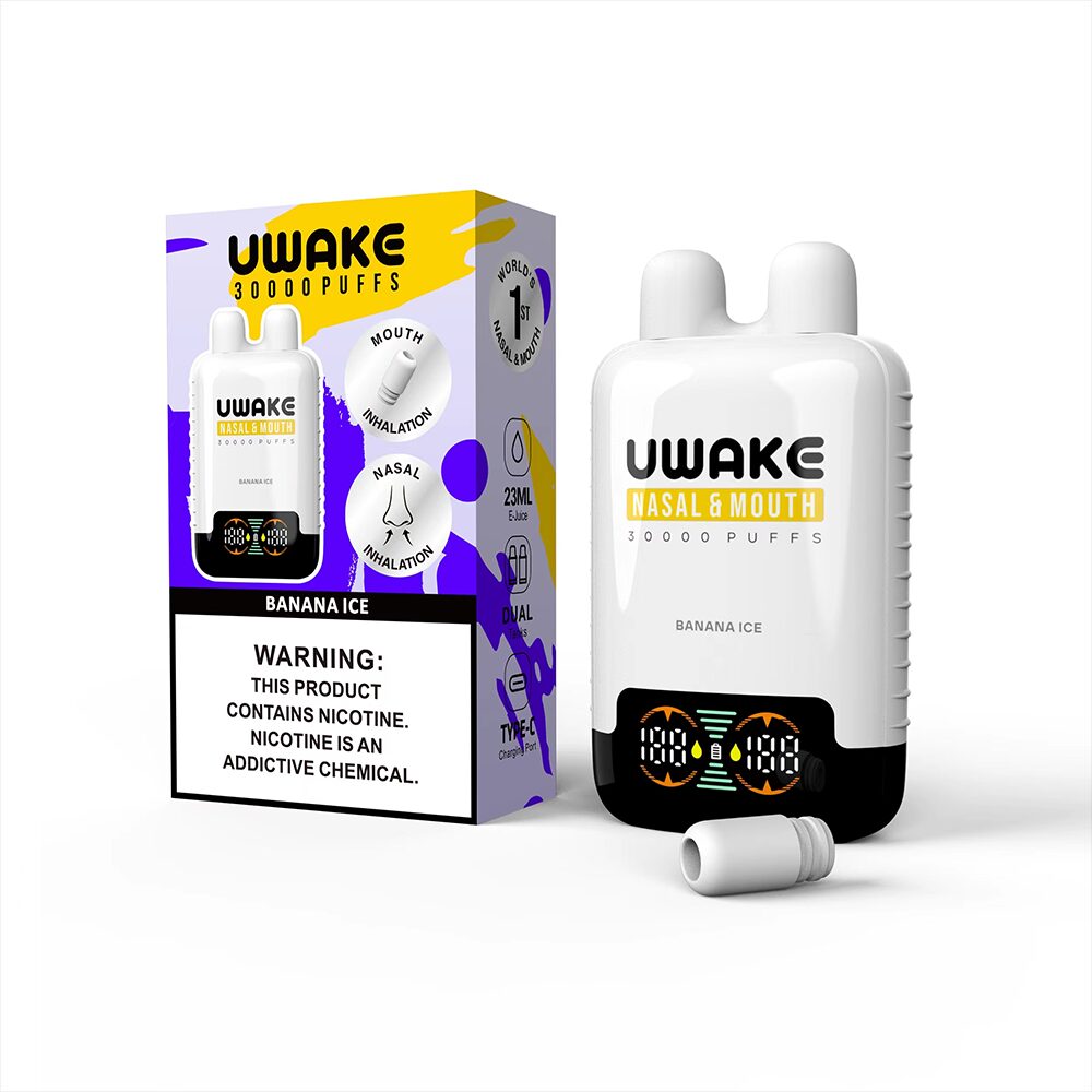 Mr.Goodie Uwake 30000 30K Puffs Nasal & Mouth Inhalation LED Display Disposable Vape in Banana Ice flavor
