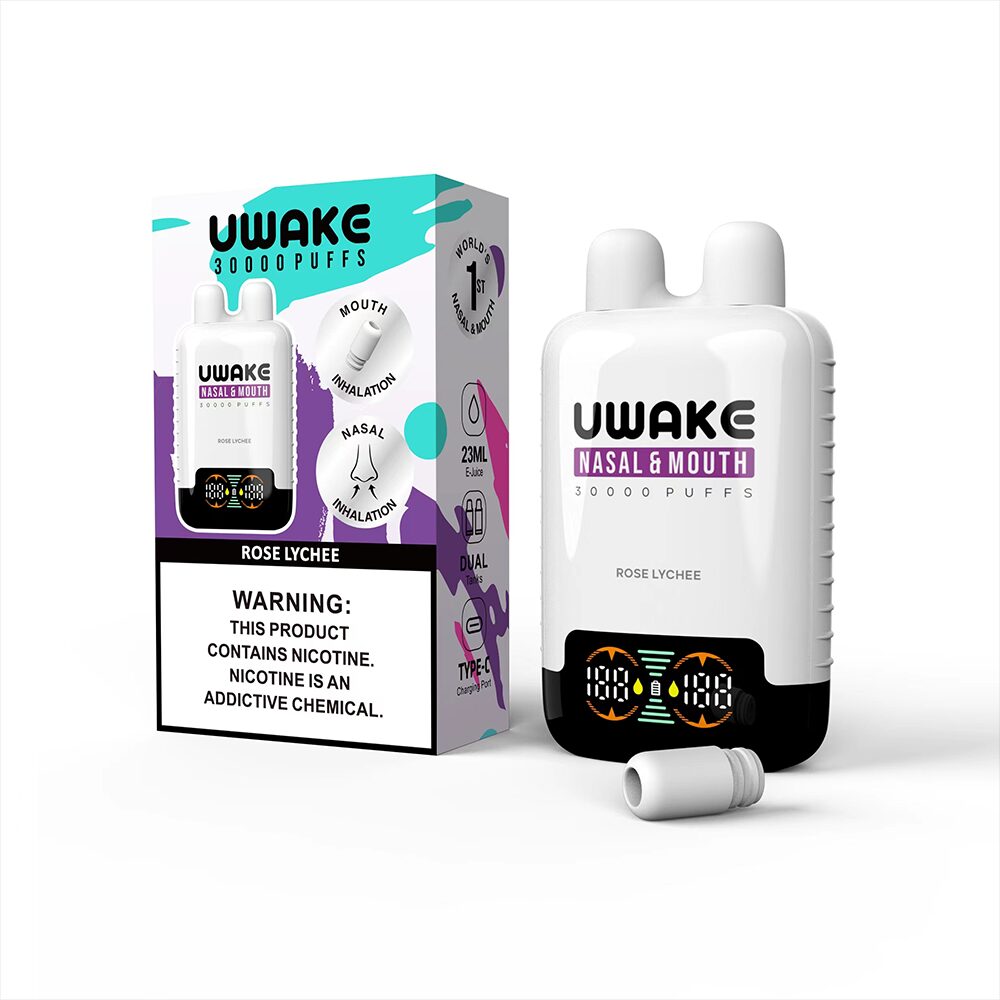 Mr.Goodie Uwake 30000 30K Puffs Nasal & Mouth Inhalation LED Display Disposable Vape in Rose Lychee flavor
