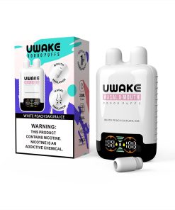 Mr.Goodie Uwake 30000 30K Puffs Nasal & Mouth Inhalation LED Display Disposable Vape in White Peach Sakura Ice flavor