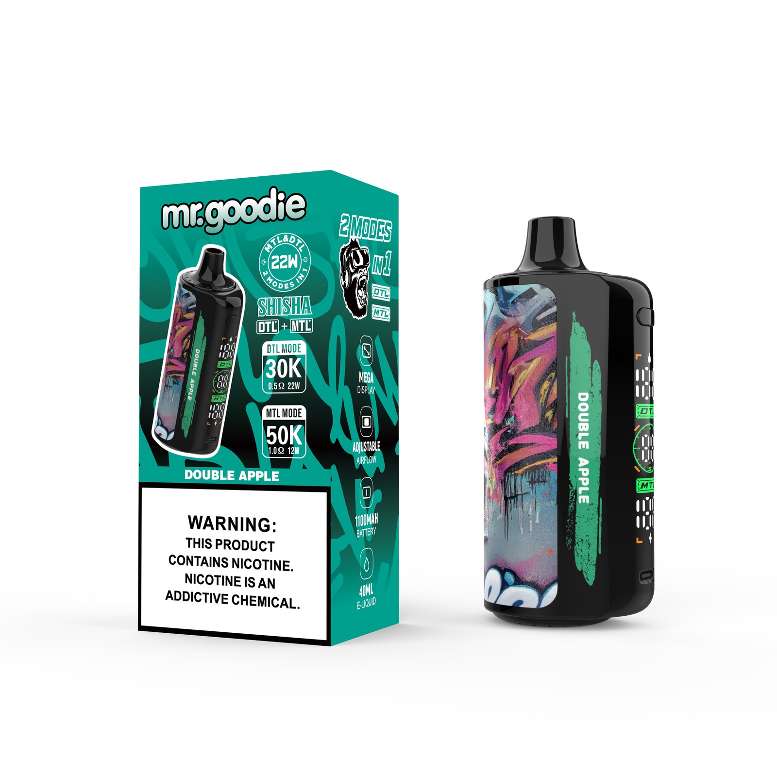 Mr.Goodie Shisha 50000 50K Puffs DTL & MTL LCD Display Disposable Vape in Double Apple flavor