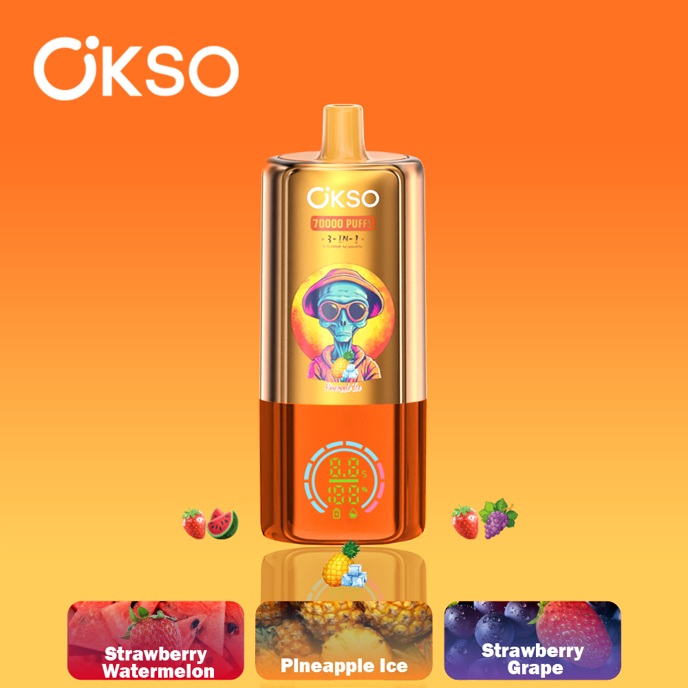 OKSO 3-IN-1 70000 70K Puffs 3 Flavors Adjustable LED Display Disposable Vape in Grape Ice/Black Currant Ice/Berry Jam flavor