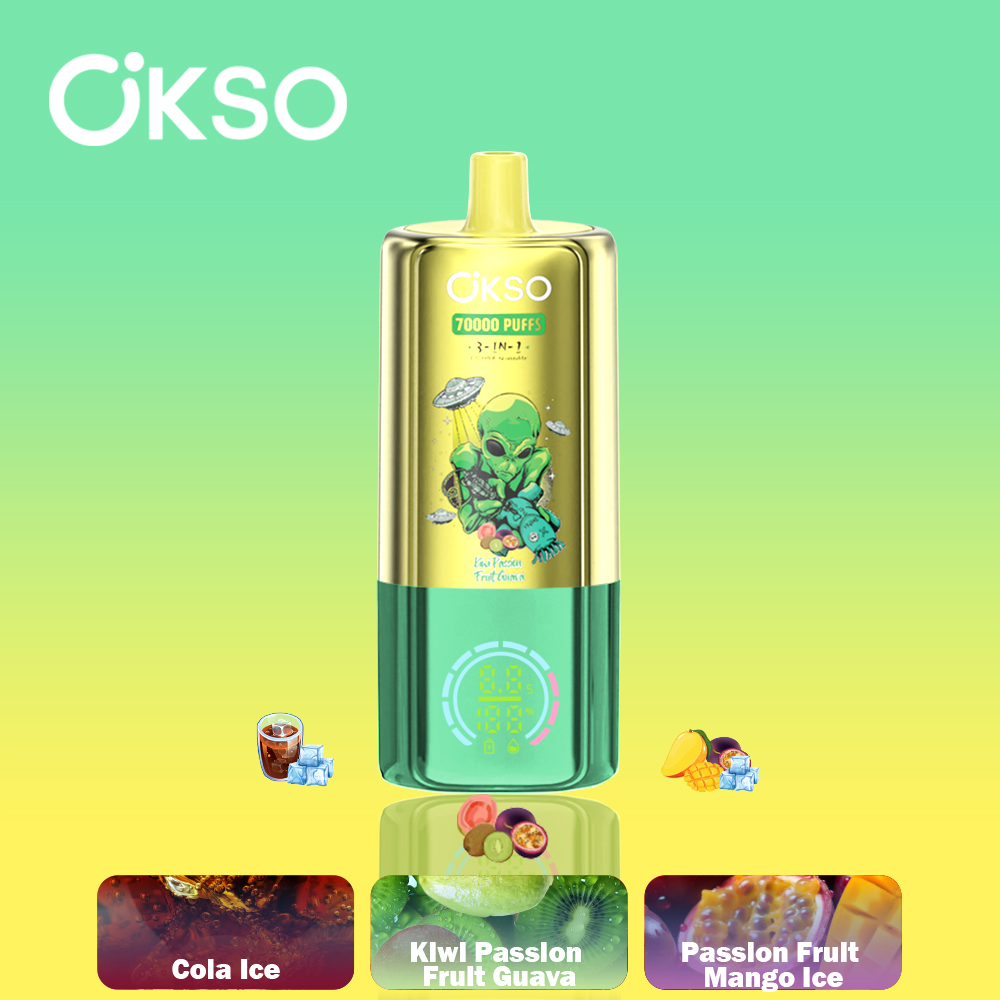 OKSO 3-IN-1 70000 70K Puffs 3 Flavors Adjustable LED Display Disposable Vape in Kiwi Passion Fruit Guava/ Cola Ice/Passion Fruit Mango Ice flavor