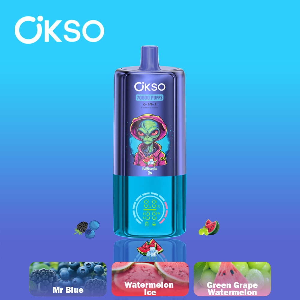 OKSO 3-IN-1 70000 70K Puffs 3 Flavors Adjustable LED Display Disposable Vape in Watermelon Ice/Mr Blue/Green Grape Watermelon flavor