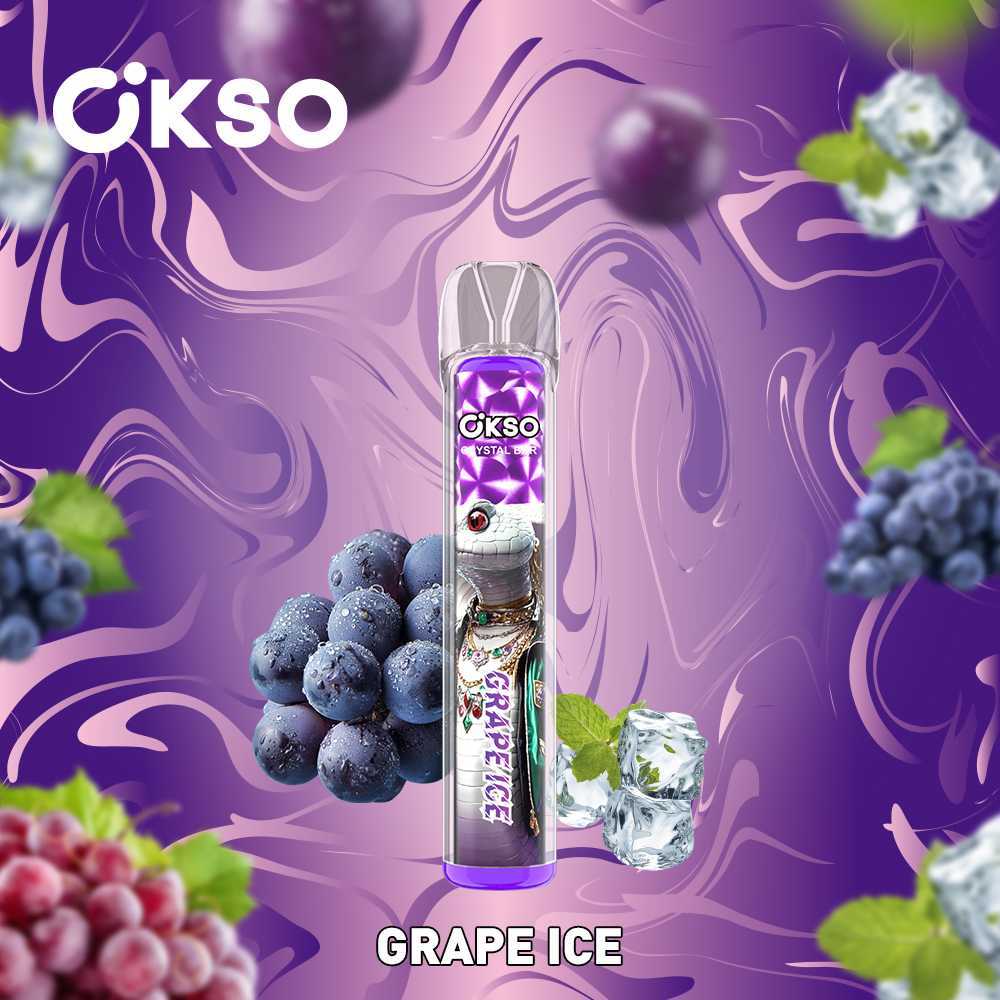 OKSO Crystal Bar 800 Puffs 0% 2% 3% 5% Nicotine Disposable in Grape Ice flavor