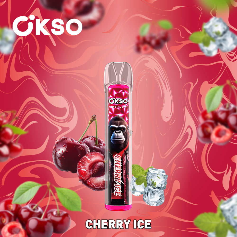 OKSO Crystal Bar 800 Puffs 0% 2% 3% 5% Nicotine Disposable in okso crystal bar 800 cherry ice flavor