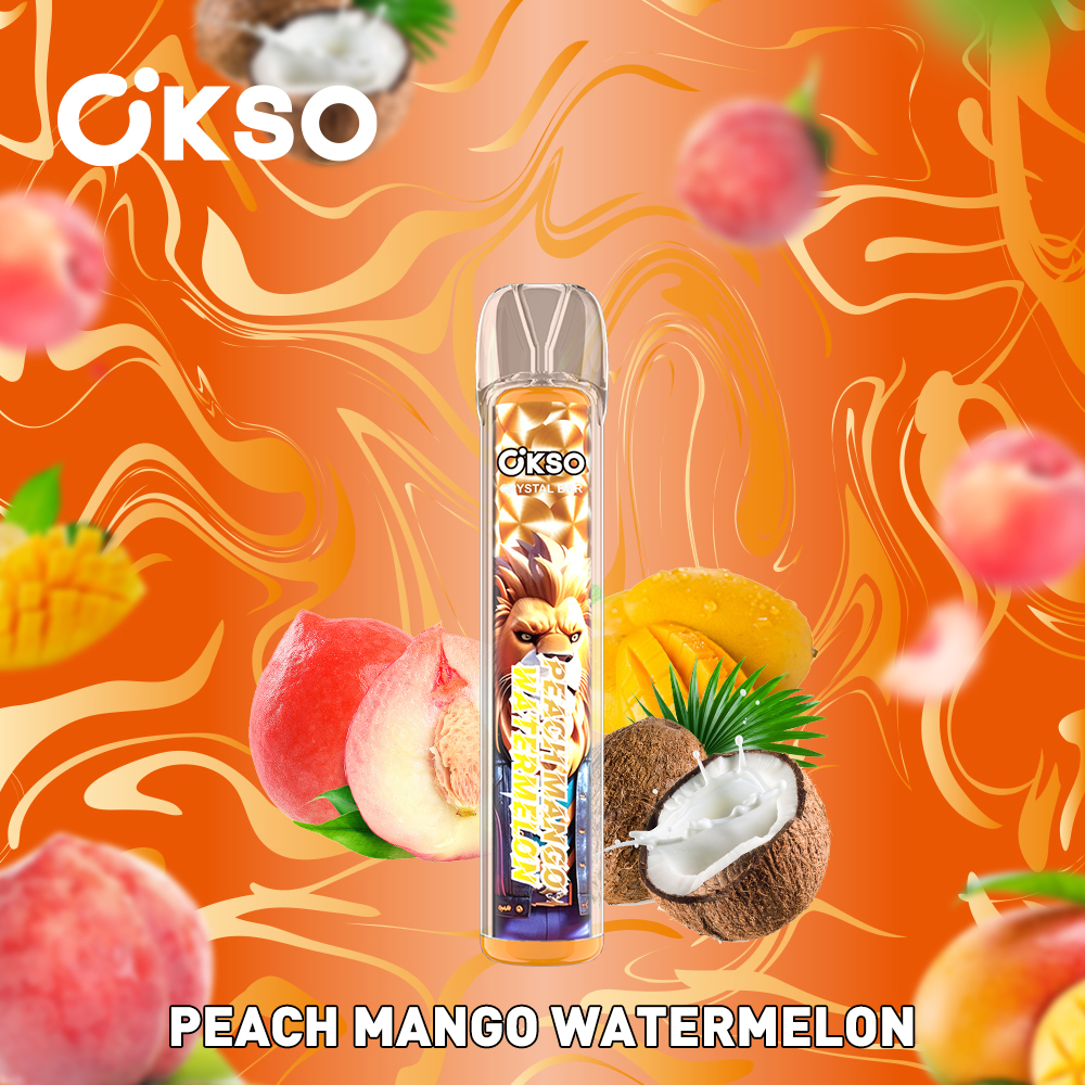 OKSO Crystal Bar 800 Puffs 0% 2% 3% 5% Nicotine Disposable in Peach Mango Watermelon flavor