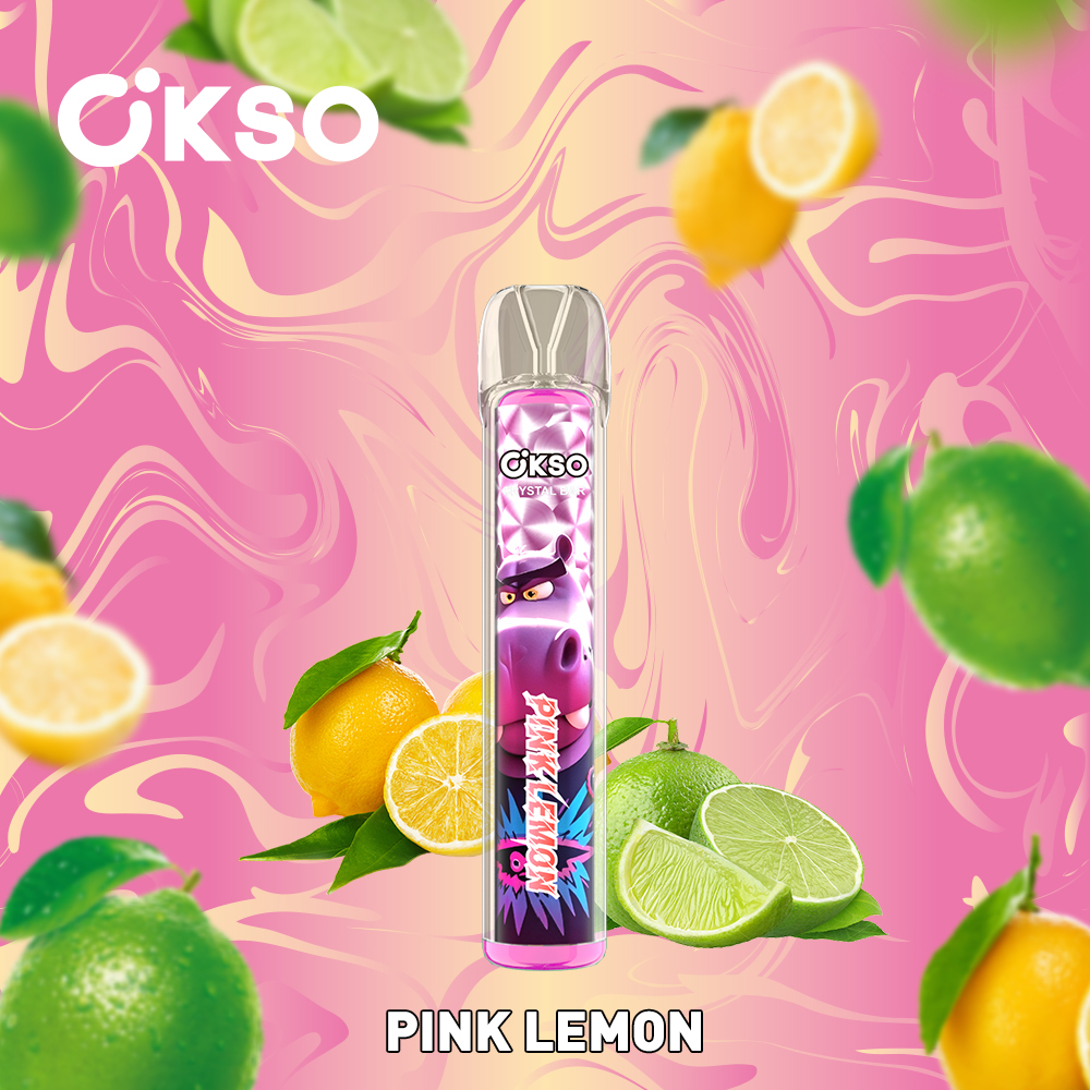 OKSO Crystal Bar 800 Puffs 0% 2% 3% 5% Nicotine Disposable in Pink Lemon flavor