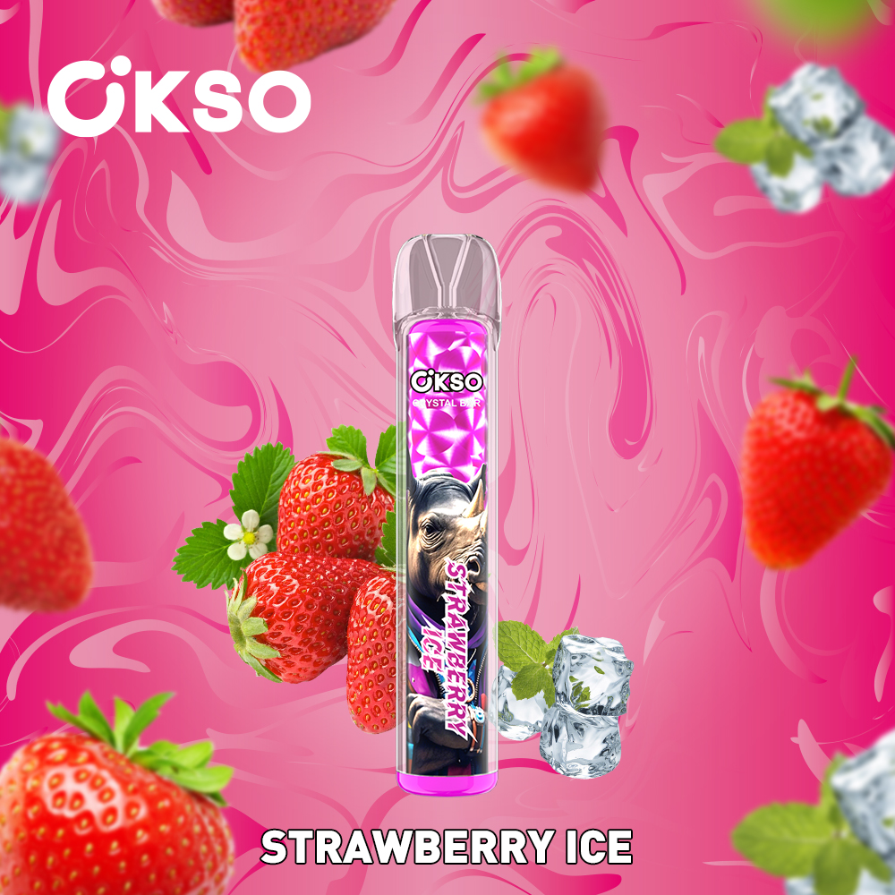 OKSO Crystal Bar 800 Puffs 0% 2% 3% 5% Nicotine Disposable in Strawberry Ice flavor