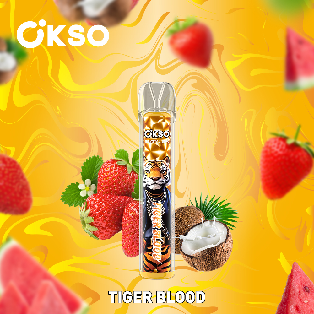 OKSO Crystal Bar 800 Puffs 0% 2% 3% 5% Nicotine Disposable in Tiger Blood flavor
