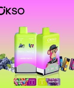 OKSO Double Flavor 60000 60K Puffs Double Taste LED Display Disposable Vape in Red Energy Ice & Grape ice flavor