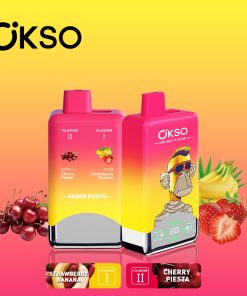OKSO Double Flavor 60000 60K Puffs Double Taste LED Display Disposable Vape in Strawberry Banana & Cherry Fiesta flavor