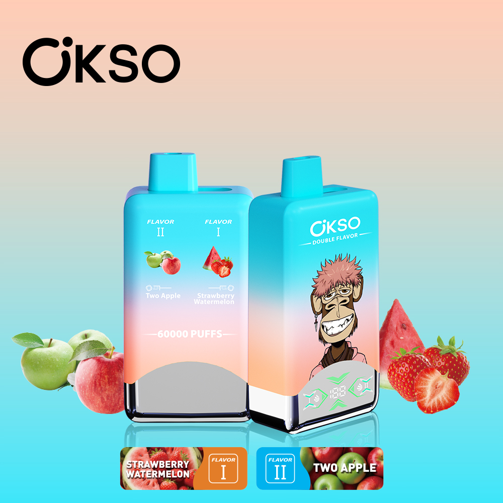 OKSO Double Flavor 60000 60K Puffs Double Taste LED Display Disposable Vape in Strawberry Watermelon & Two Apple flavor