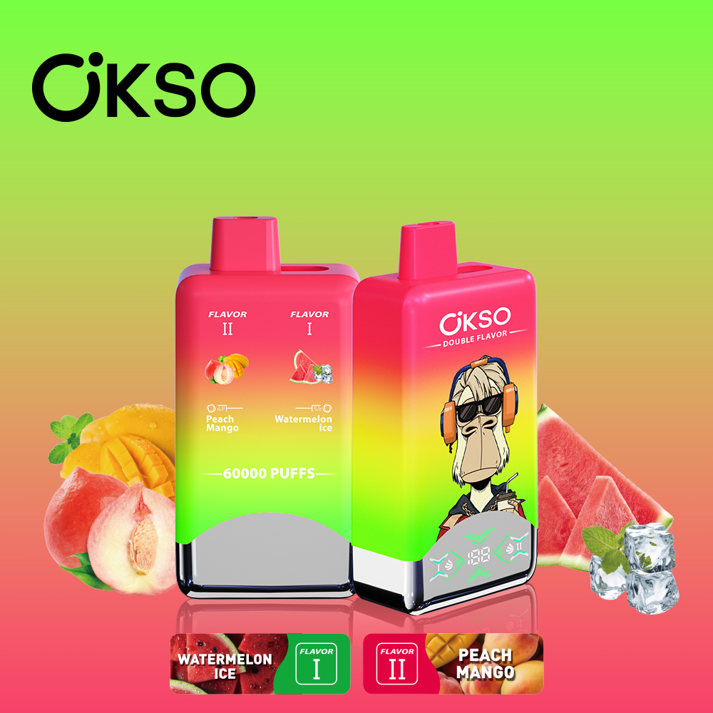 OKSO Double Flavor 60000 60K Puffs Double Taste LED Display Disposable Vape in Watermelon ice & Peach Mango flavor