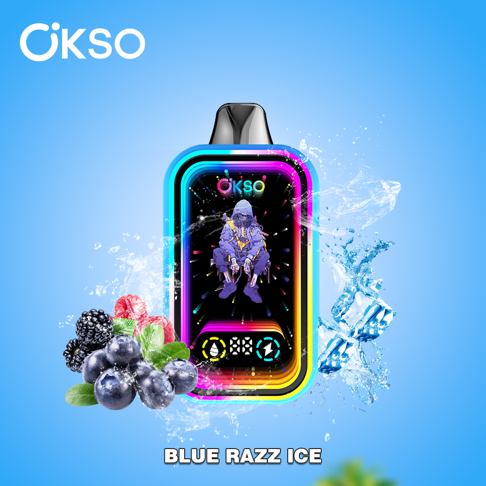 OKSO Magic Mirror 50000 50K Puffs Edition Dual Mesh LCD Display Disposable Vape in Blue Razz Ice flavor