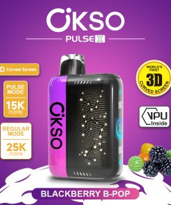 OKSO Pulse X 25000 25K Puffs Pulse/Regular Mode LED Display Disposable Vape in Blackberry B-Pop flavor