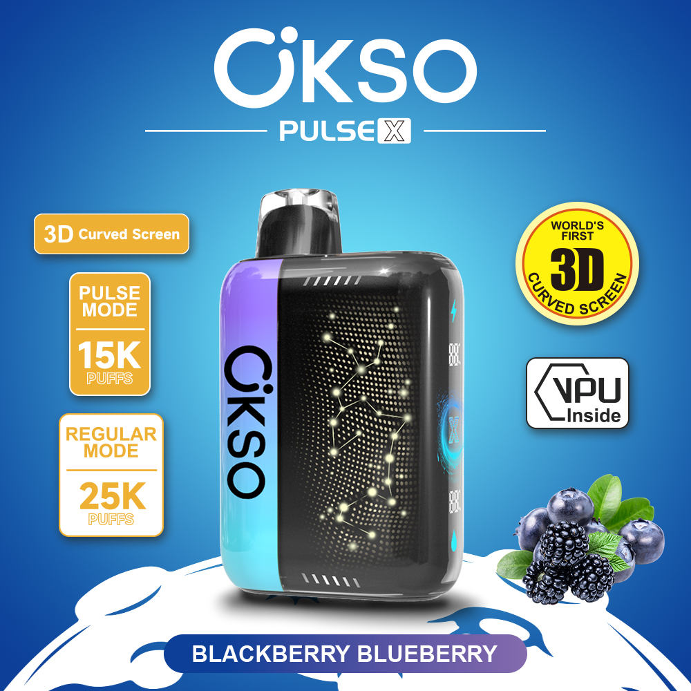 OKSO Pulse X 25000 25K Puffs Pulse/Regular Mode LED Display Disposable Vape in Blackberry Blueberry flavor