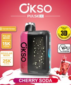 OKSO Pulse X 25000 25K Puffs Pulse/Regular Mode LED Display Disposable Vape in Cherry Soda flavor