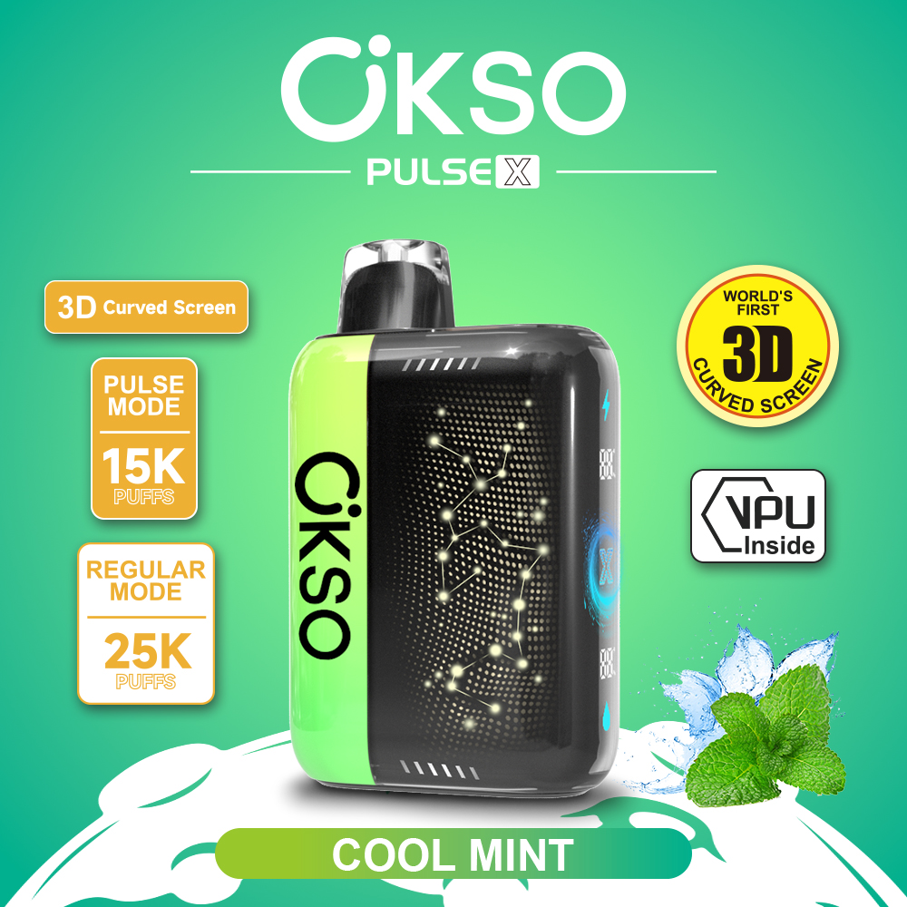 OKSO Pulse X 25000 25K Puffs Pulse/Regular Mode LED Display Disposable Vape in Cool Mint flavor