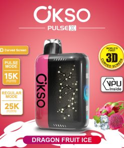 OKSO Pulse X 25000 25K Puffs Pulse/Regular Mode LED Display Disposable Vape in Dragon Fruit Ice flavor