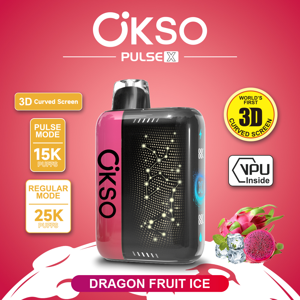 OKSO Pulse X 25000 25K Puffs Pulse/Regular Mode LED Display Disposable Vape in Dragon Fruit Ice flavor