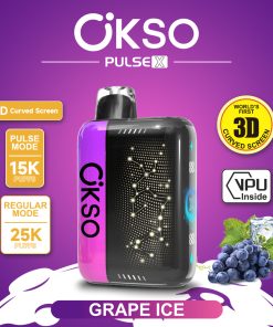 OKSO Pulse X 25000 25K Puffs Pulse/Regular Mode LED Display Disposable Vape in Grape Ice flavor
