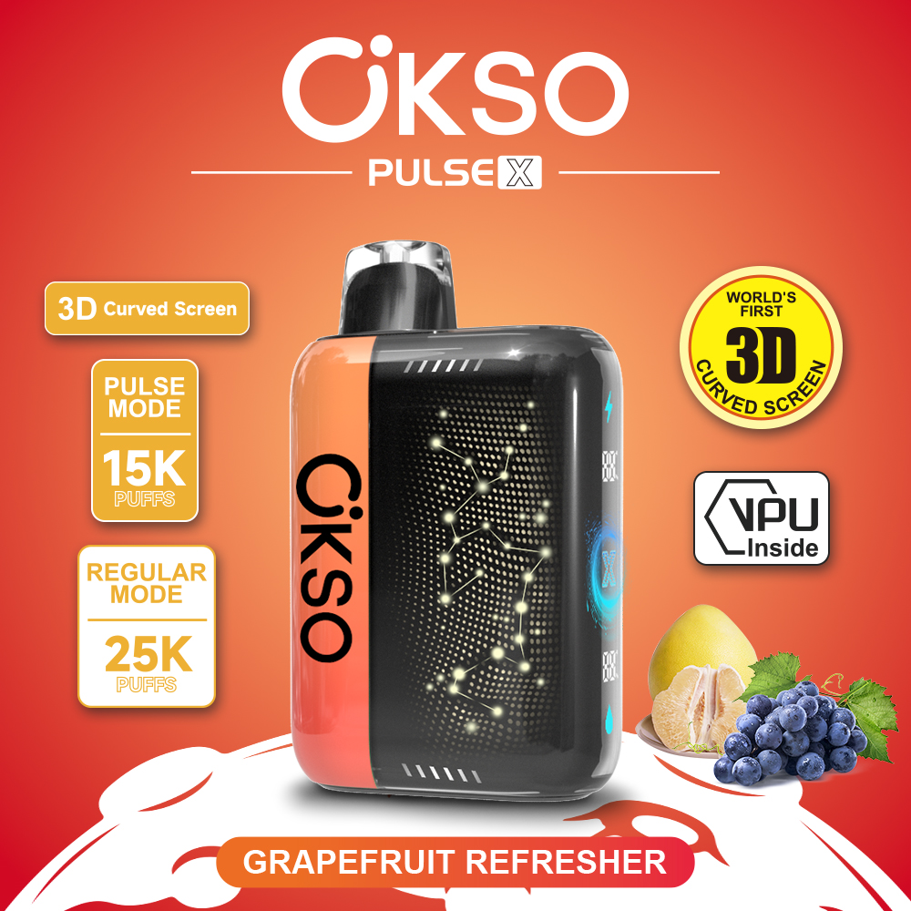 OKSO Pulse X 25000 25K Puffs Pulse/Regular Mode LED Display Disposable Vape in Grapefruit Refresher flavor