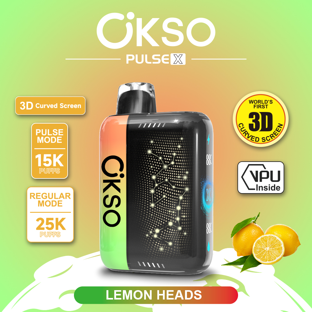 OKSO Pulse X 25000 25K Puffs Pulse/Regular Mode LED Display Disposable Vape in Lemon Heads flavor