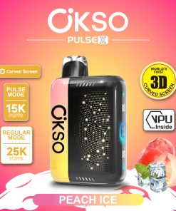 OKSO Pulse X 25000 25K Puffs Pulse/Regular Mode LED Display Disposable Vape in Peach Ice flavor