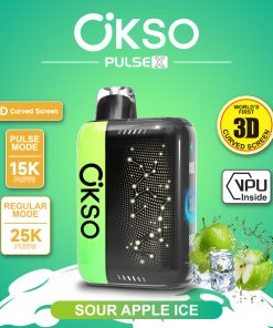 OKSO Pulse X 25000 25K Puffs Pulse/Regular Mode LED Display Disposable Vape in Sour Apple Ice flavor