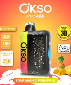 OKSO Pulse X 25000 25K Puffs Pulse/Regular Mode LED Display Disposable Vape in Sour Mango Pineapple flavor