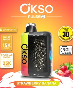 OKSO Pulse X 25000 25K Puffs Pulse/Regular Mode LED Display Disposable Vape in Strawberry Banana flavor