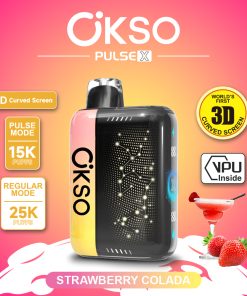 OKSO Pulse X 25000 25K Puffs Pulse/Regular Mode LED Display Disposable Vape in Strawberry Colada flavor