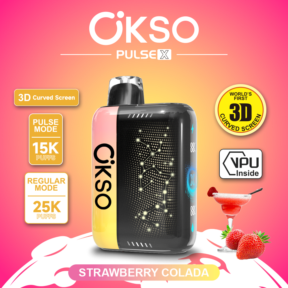 OKSO Pulse X 25000 25K Puffs Pulse/Regular Mode LED Display Disposable Vape in Strawberry Colada flavor