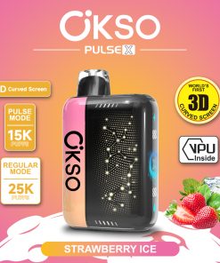 OKSO Pulse X 25000 25K Puffs Pulse/Regular Mode LED Display Disposable Vape in Strawberry Ice flavor
