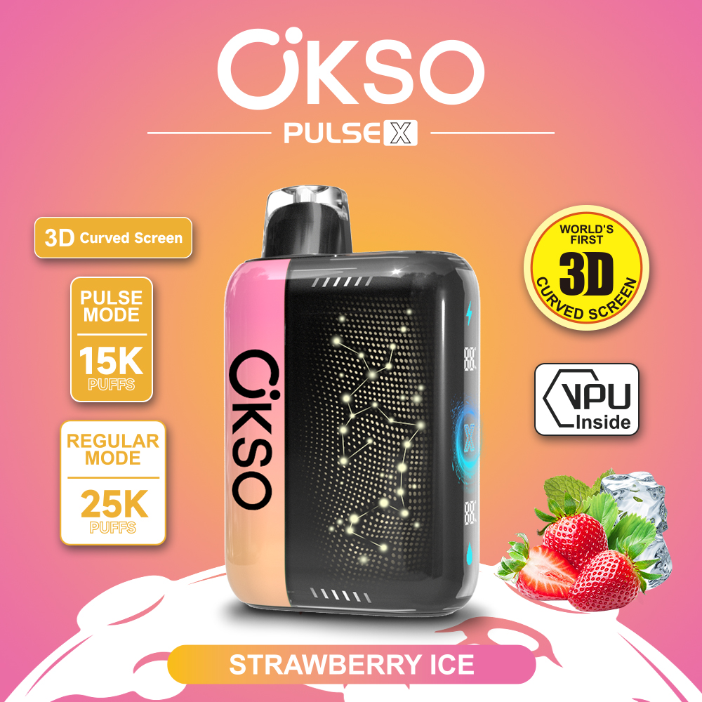 OKSO Pulse X 25000 25K Puffs Pulse/Regular Mode LED Display Disposable Vape in Strawberry Ice flavor