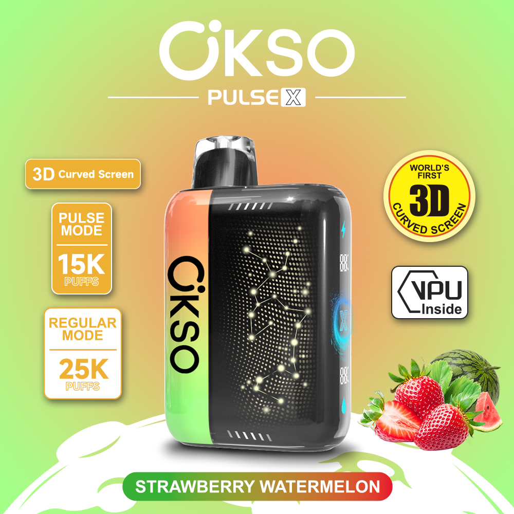 OKSO Pulse X 25000 25K Puffs Pulse/Regular Mode LED Display Disposable Vape in Strawberry Watermelon flavor