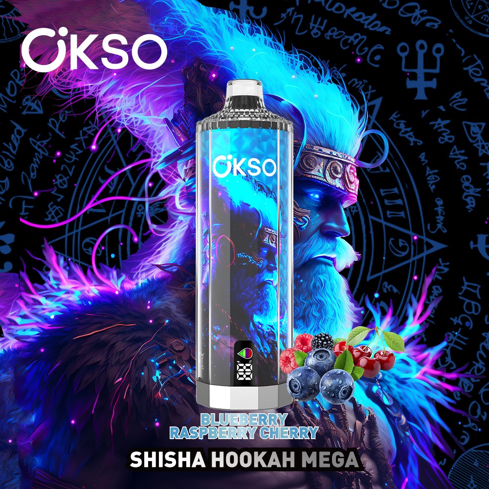 OKSO Shisha Hookah Mega 50000 50K Puffs LED Display Disposable in Blueberry Raspberry Cherry flavor
