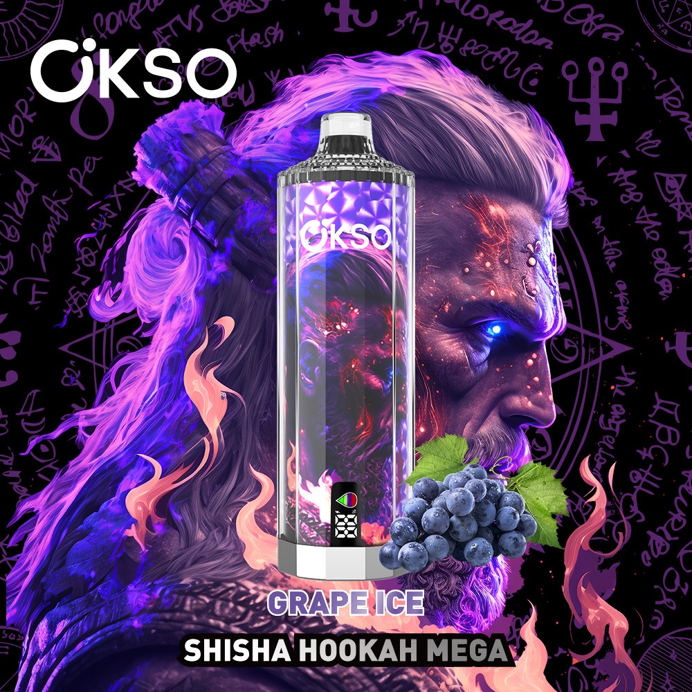 OKSO Shisha Hookah Mega 50000 50K Puffs LED Display Disposable in Grape Ice flavor
