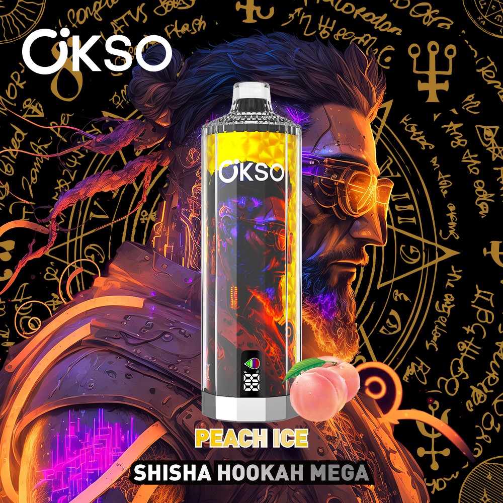 OKSO Shisha Hookah Mega 50000 50K Puffs LED Display Disposable in Peach Ice flavor