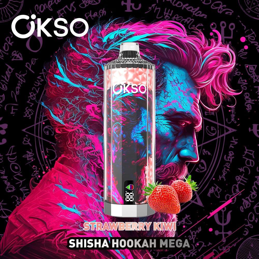 OKSO Shisha Hookah Mega 50000 50K Puffs LED Display Disposable in Strawberry Kiwi flavor